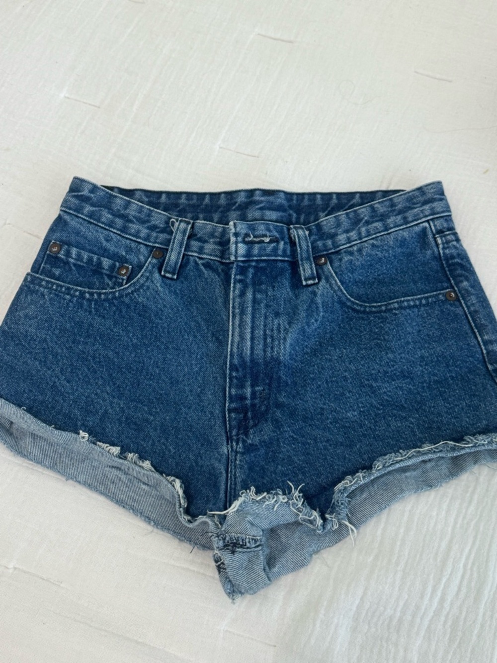 BDG Dark Wash Frayed Hem Denim Shorts